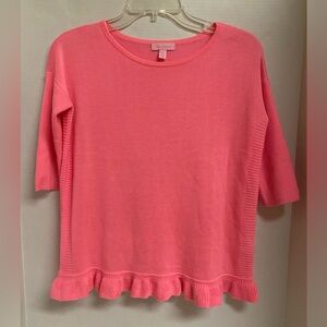 Lilly Pulitzer Vibrant Pink Knit Top with Ruffled Hem Size L